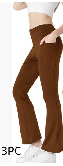 Ladies Mid Waist Abdominal-shaping Slimming Cropped Pants Casual Pocket Bootcut Trousers