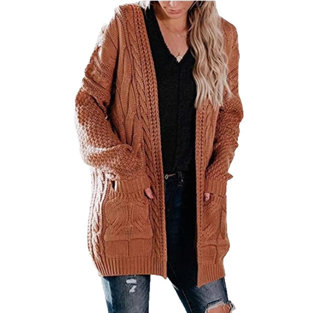 Women's Mid-length Twist Pocket Knitted Cardigan Sweater