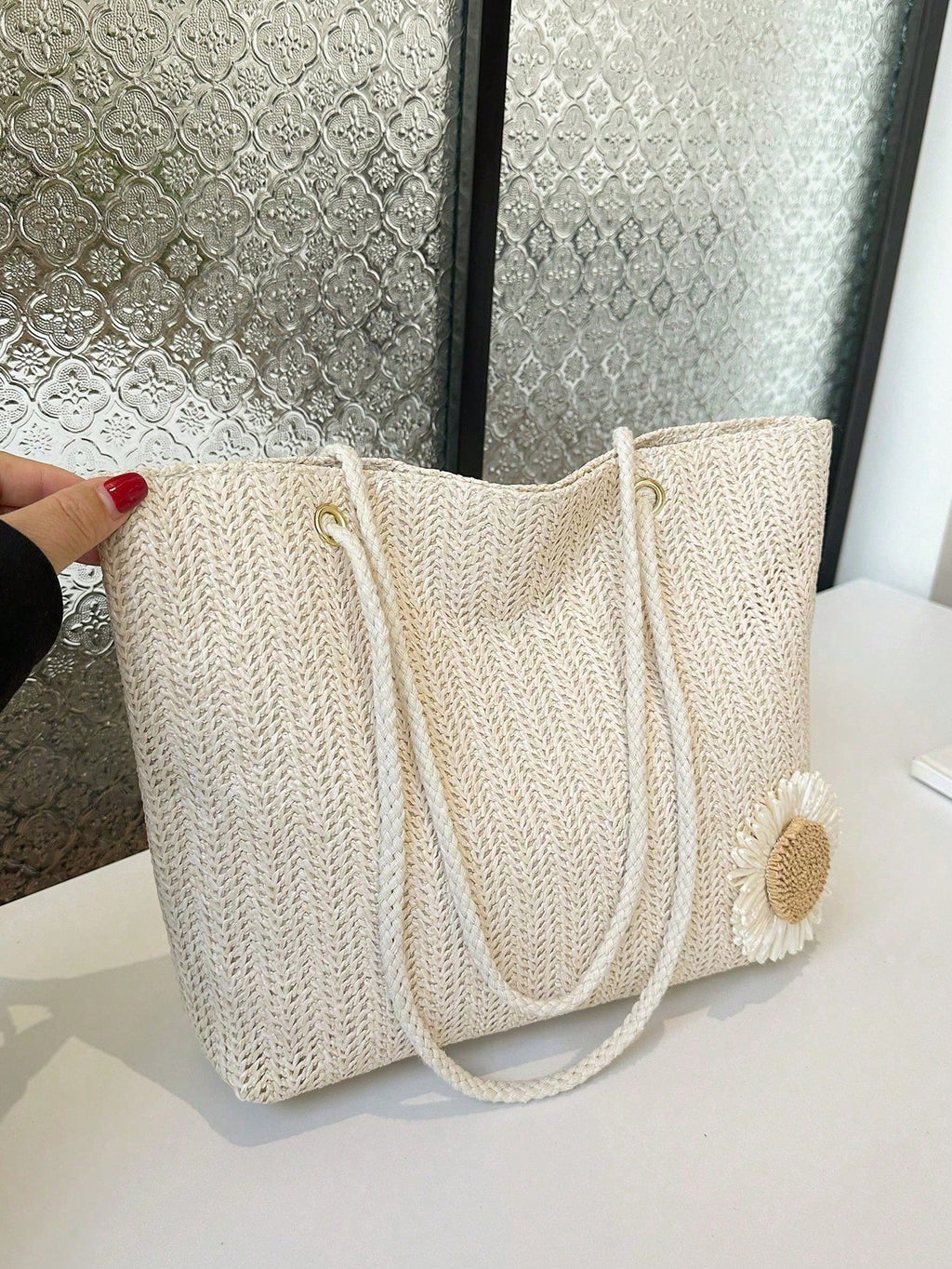 Women's Large Capacity Shoulder Bag New Style Fashion Korean Style Woven Handbag Student Tote Bag