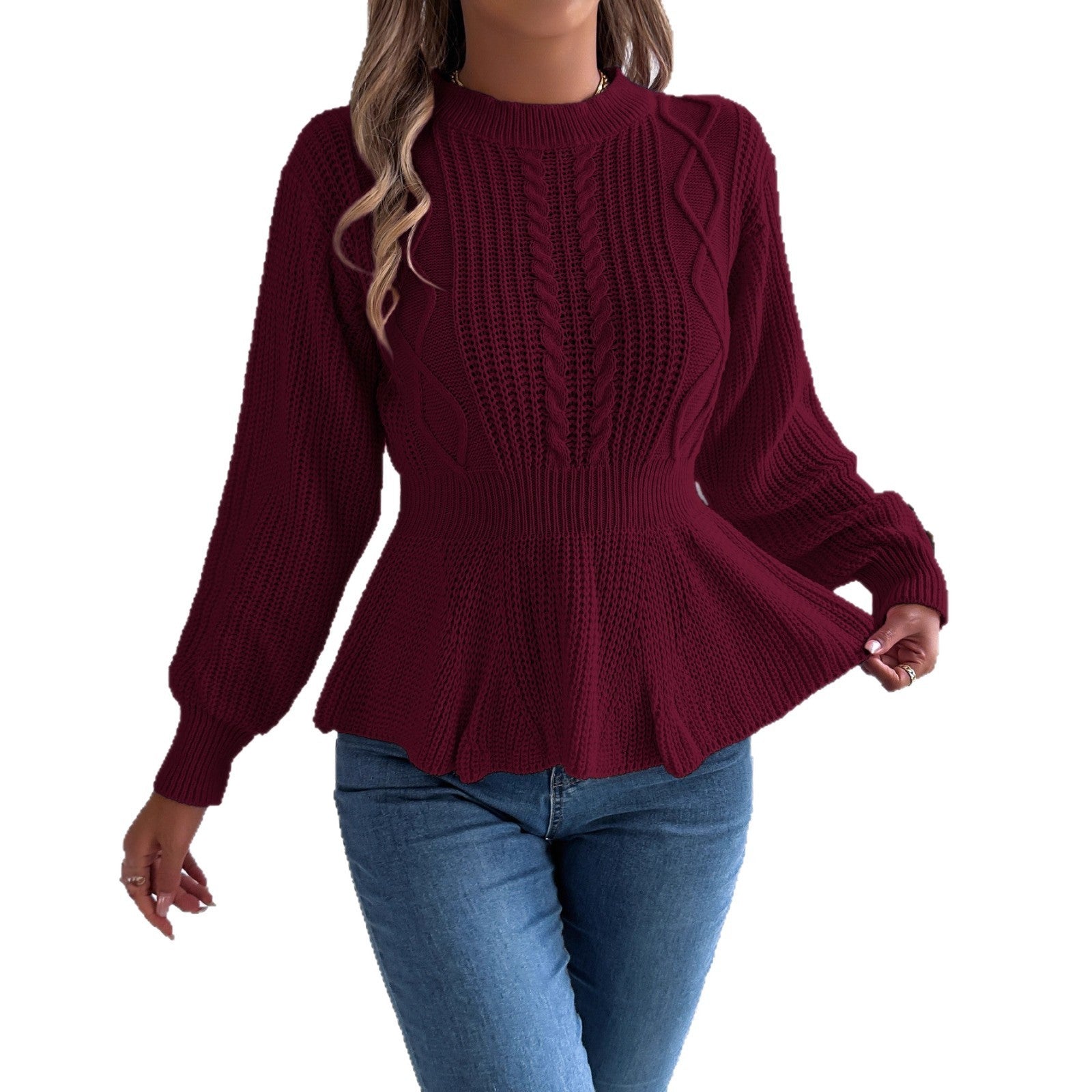 Twist Waist Trimming Ruffles Long Sleeve Pullover