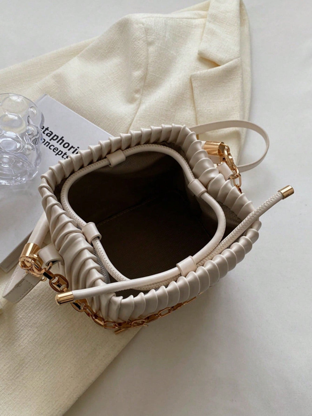 Handbag Pleated Bag Women  Fashion Chain Niche Bucket Bag Personality Shoulder Messenger Bag