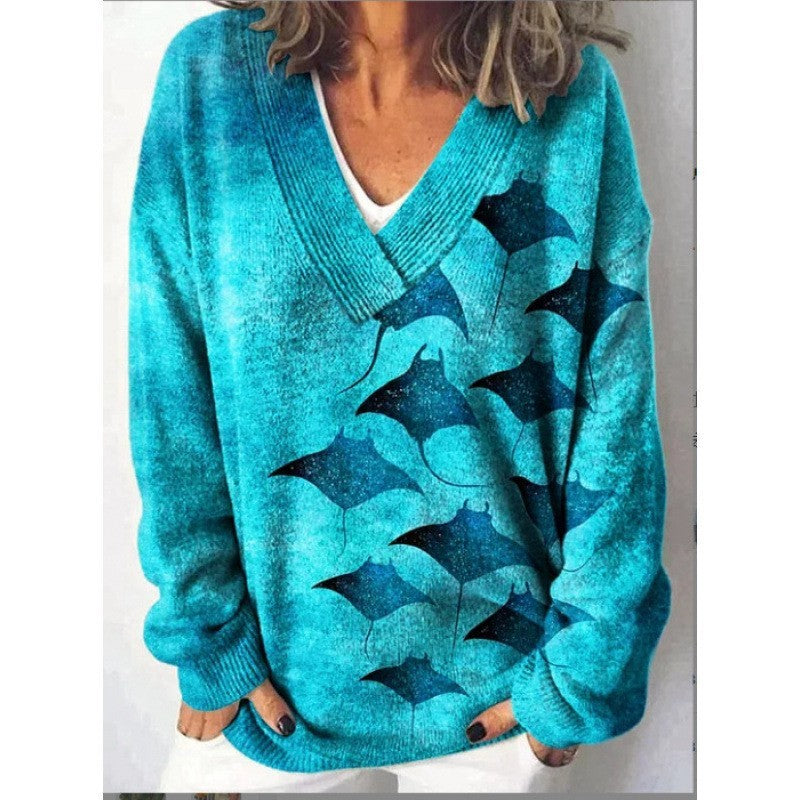 Women's 3D Digital Floral Print Long Sleeve Pullover