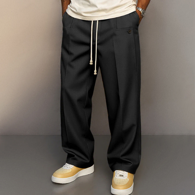 Buttons Comfortable Straight Drawstring Casual Pants