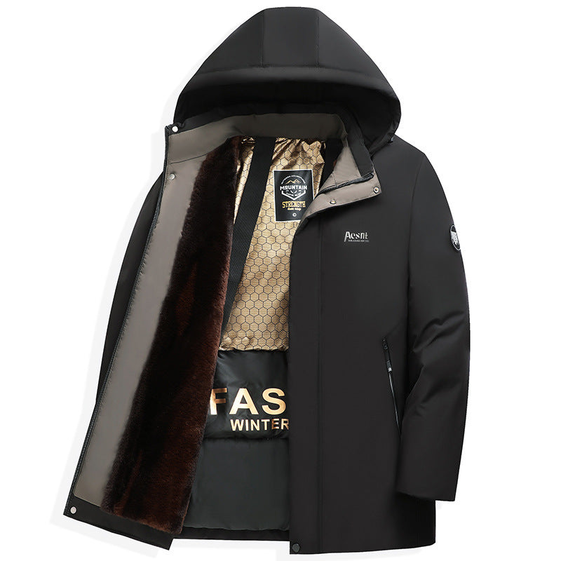 Business Casual Black And Gold Cotton-padded Coat Men's Warm Navy Blue Cotton-padded Coat