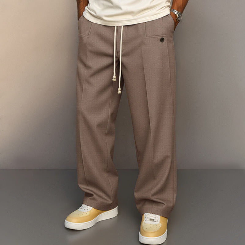 Buttons Comfortable Straight Drawstring Casual Pants