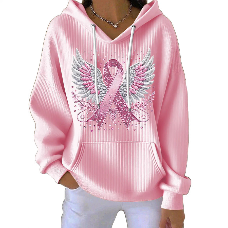 Striped Fabric Digital Printed Hooded Long Sleeve Women's Sweater