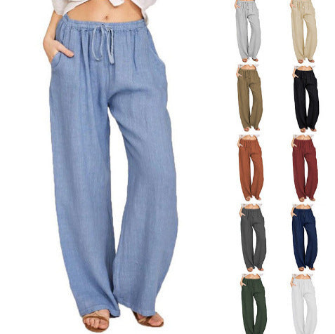 Loose Casual Pocket Drawstring Wide-leg Pants For Women