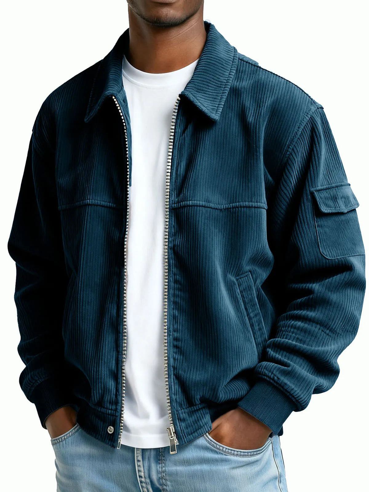 New Men's Retro Corduroy Fashion Casual Long Sleeve Pocket Jacket Men