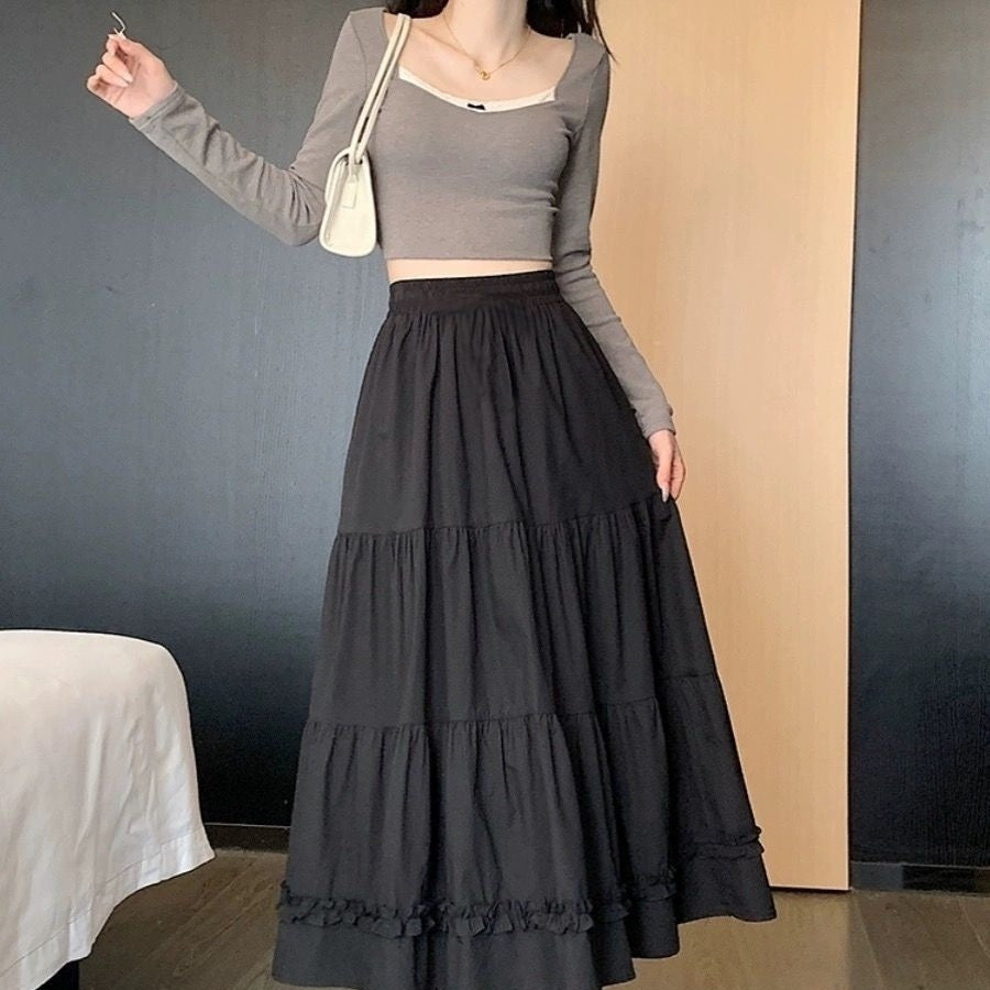 New Cute Slim-fit Pleated Umbrella Skirt Tiered Skirt