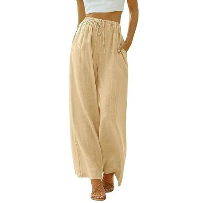 Loose Casual Pocket Drawstring Wide-leg Pants For Women