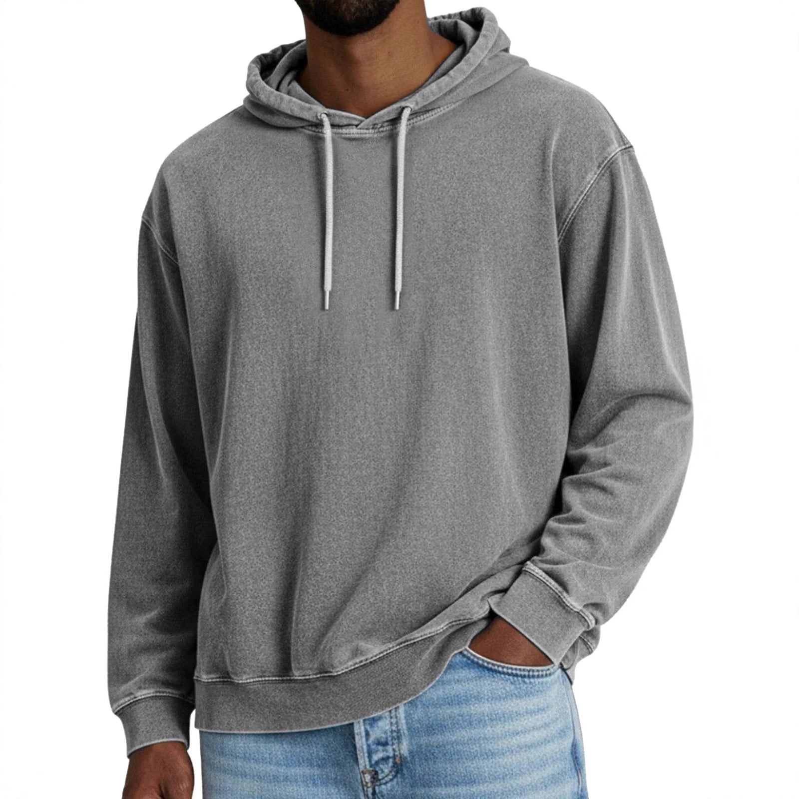Casual Solid Color Hooded Long-sleeved Sweatshirt Men