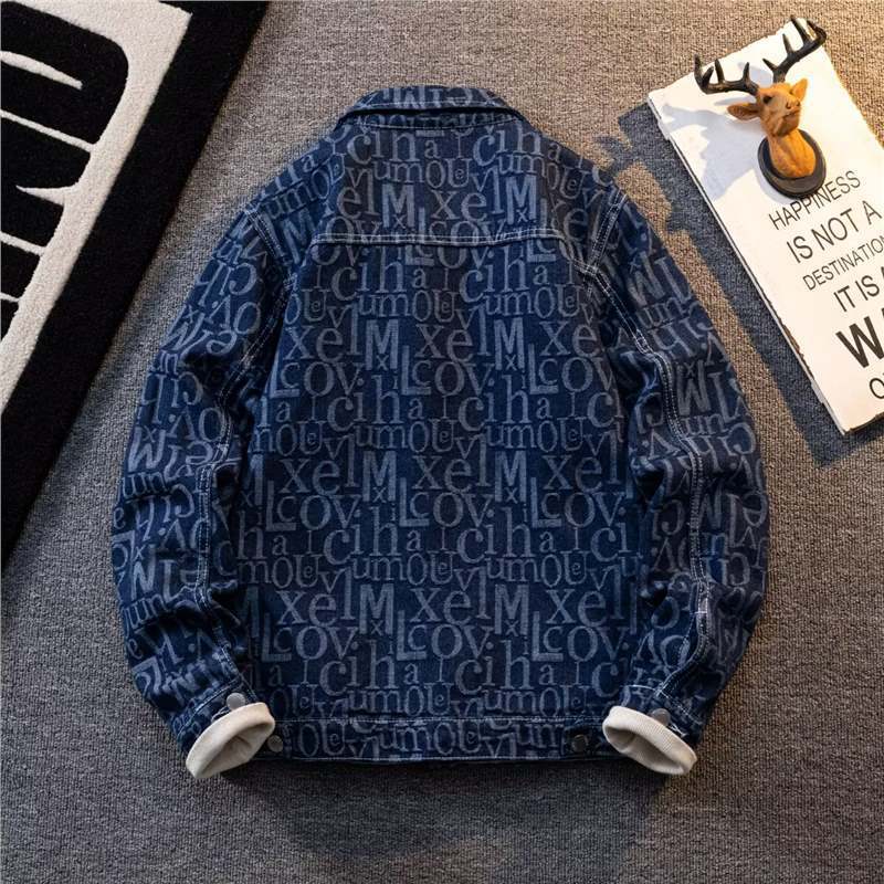 American Retro Heavy Printed Presbyopic Letter Denim Jacket