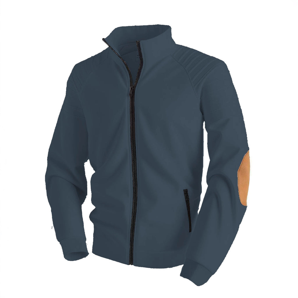 Patchwork Pleated Design Stand Collar Cardigan Zipper Men's Jacket Sweater