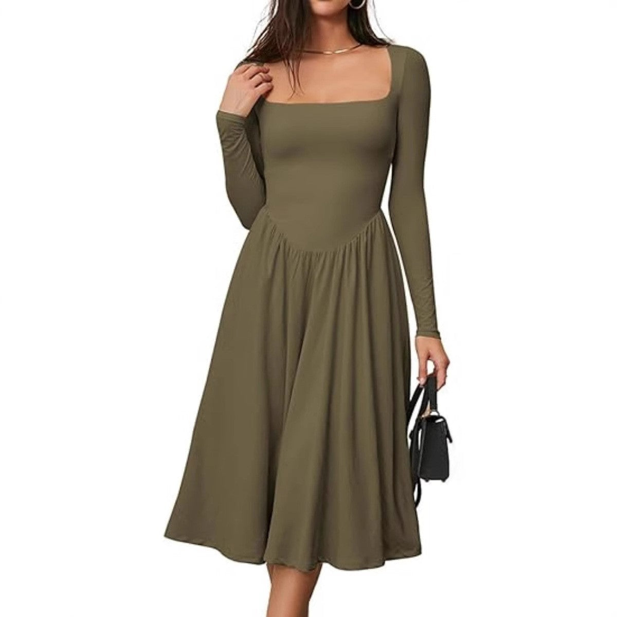 Women's Solid Color Long Sleeve Bottoming Dress
