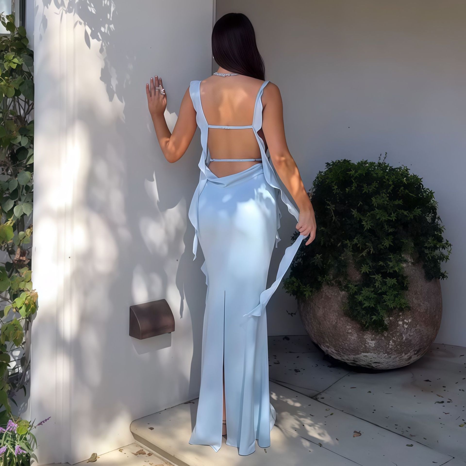 Summer Strap Tube Top Ruffled Ribbon Dress