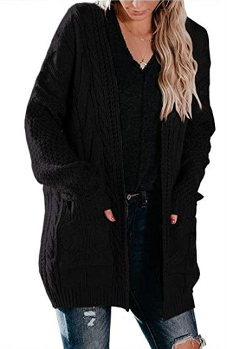 Women's Mid-length Twist Pocket Knitted Cardigan Sweater