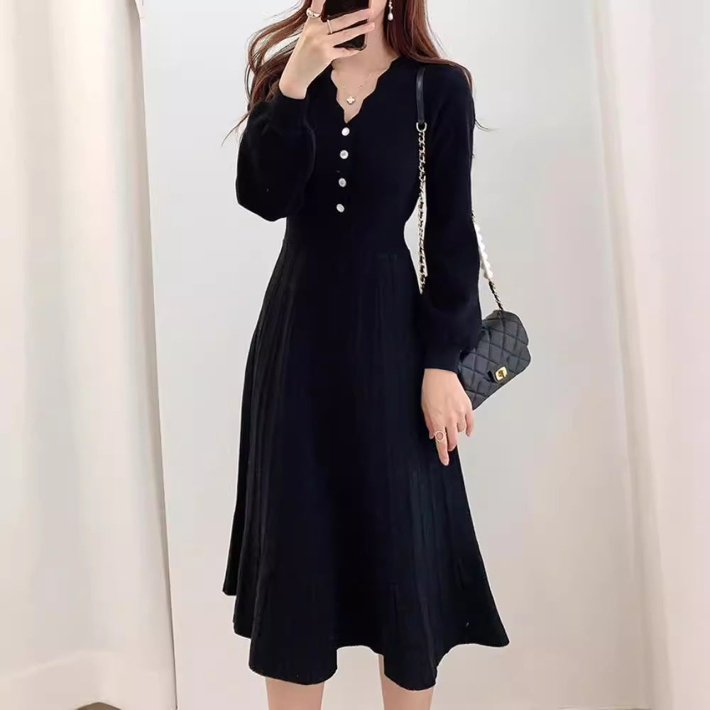 Striped Lower Hem Mid-length Temperament Dress