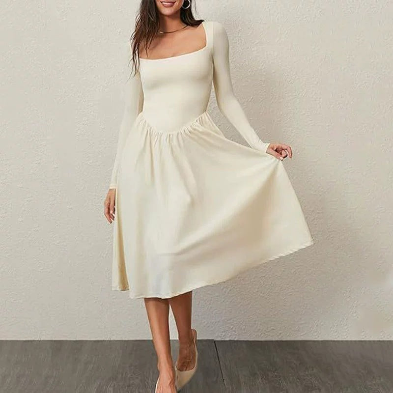 Women's Solid Color Long Sleeve Bottoming Dress
