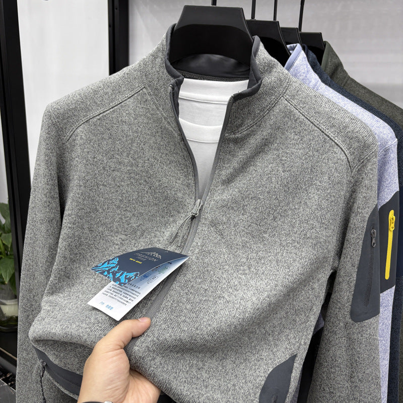 New Men's Knitwear Jacket Solid Color Stand Collar