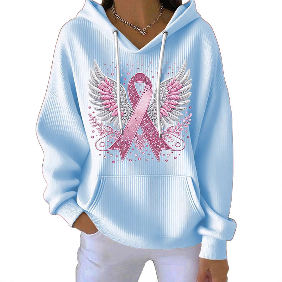 Striped Fabric Digital Printed Hooded Long Sleeve Women's Sweater