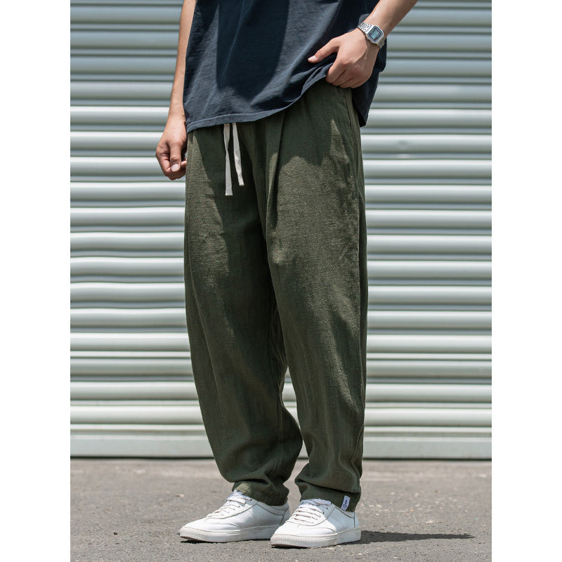 Men's Summer Light Breathable And Loose Straight Drooping Linen Pants