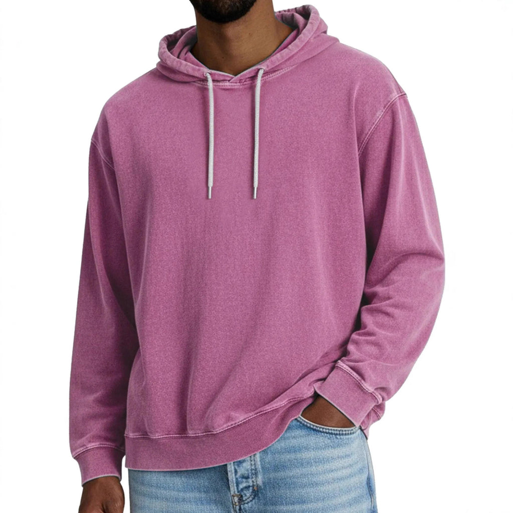 Casual Solid Color Hooded Long-sleeved Sweatshirt Men
