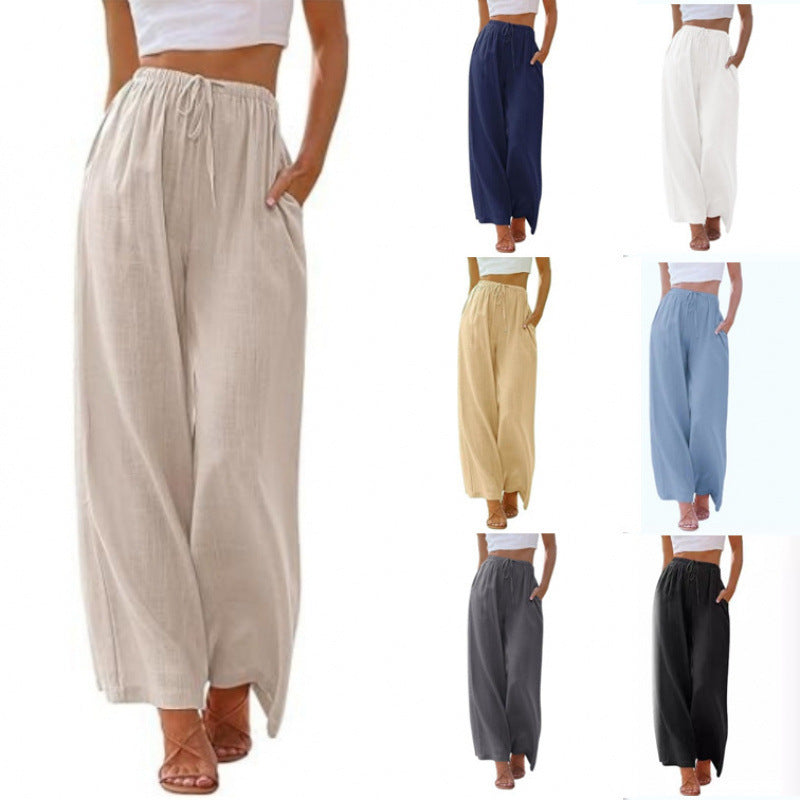 Loose Casual Pocket Drawstring Wide-leg Pants For Women