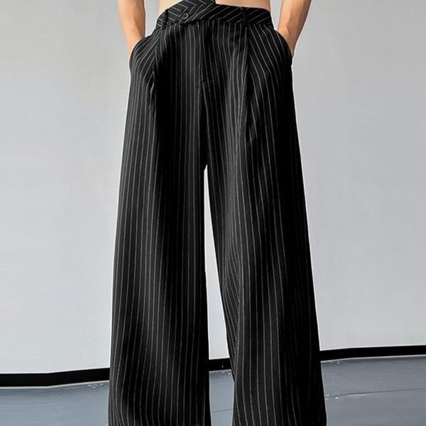 Men's Vertical Striped Pleated Casual Trousers