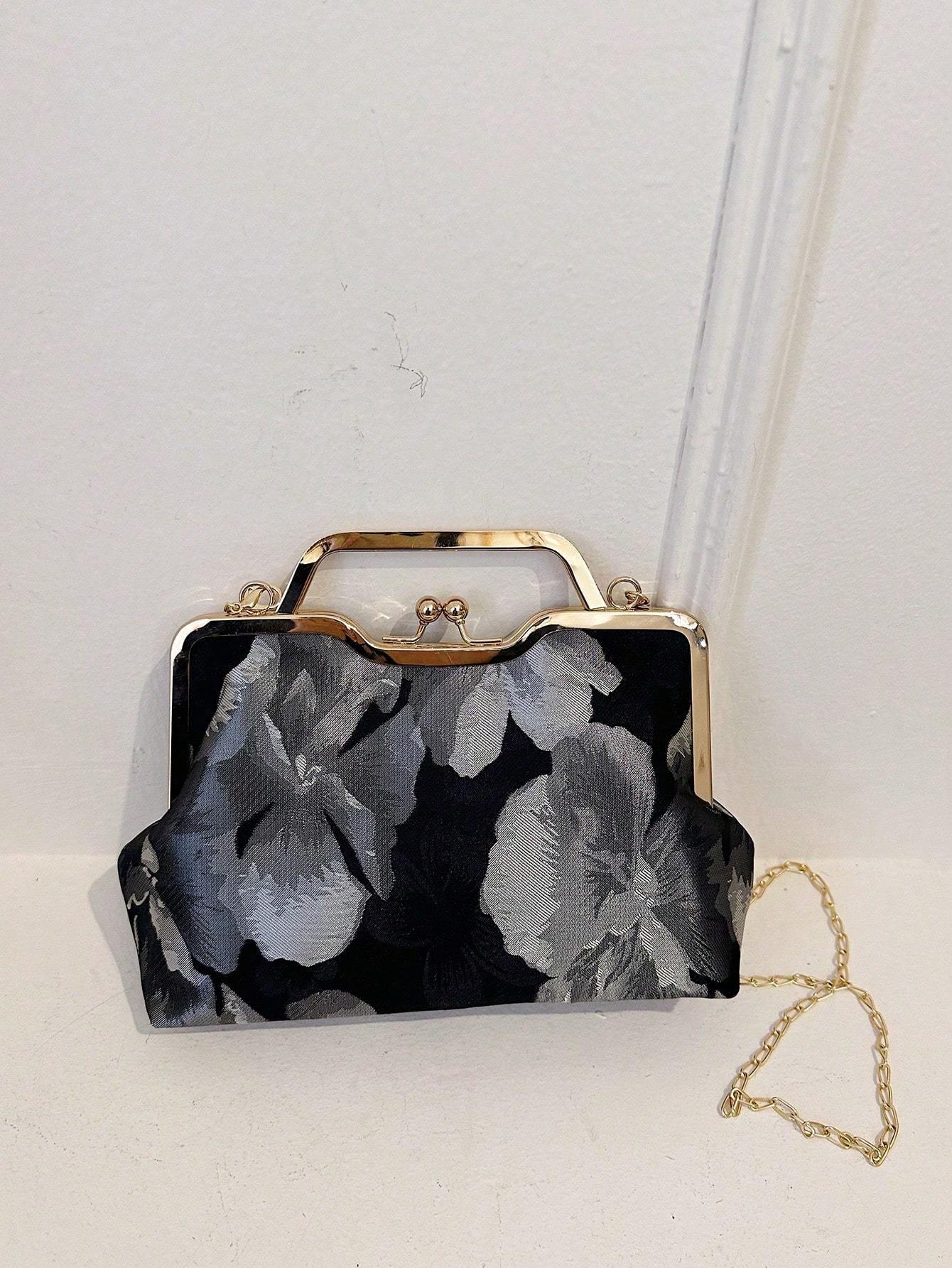 Retro Small Square Bag Handbag Crossbody Bag Cheongsam Leisure Bag Lip Clip Bag