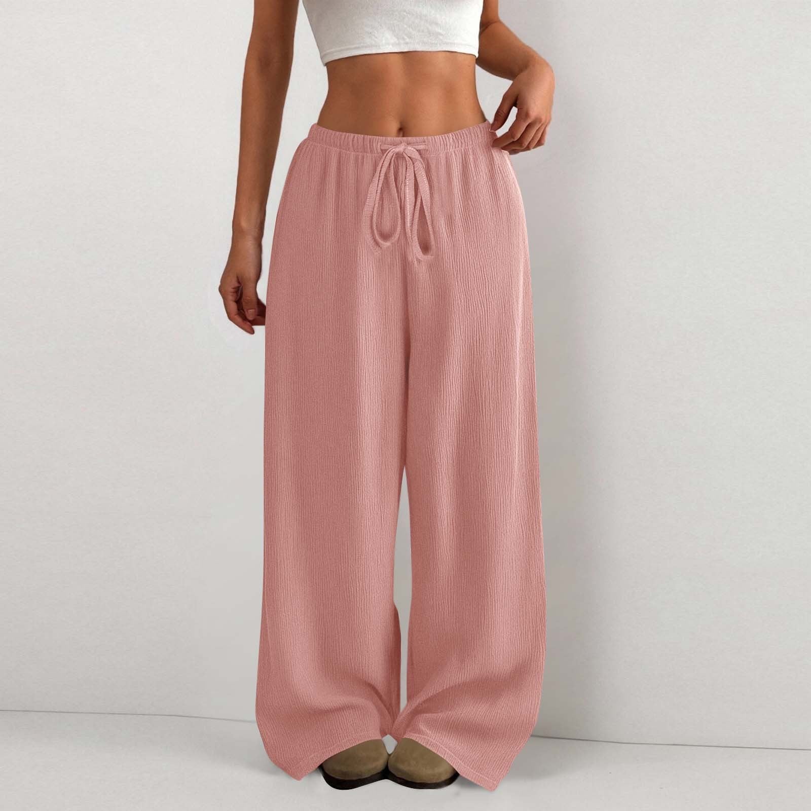 Women's Solid Color Loose Wrinkle Waist Drawstring Wide Leg Casual Trousers