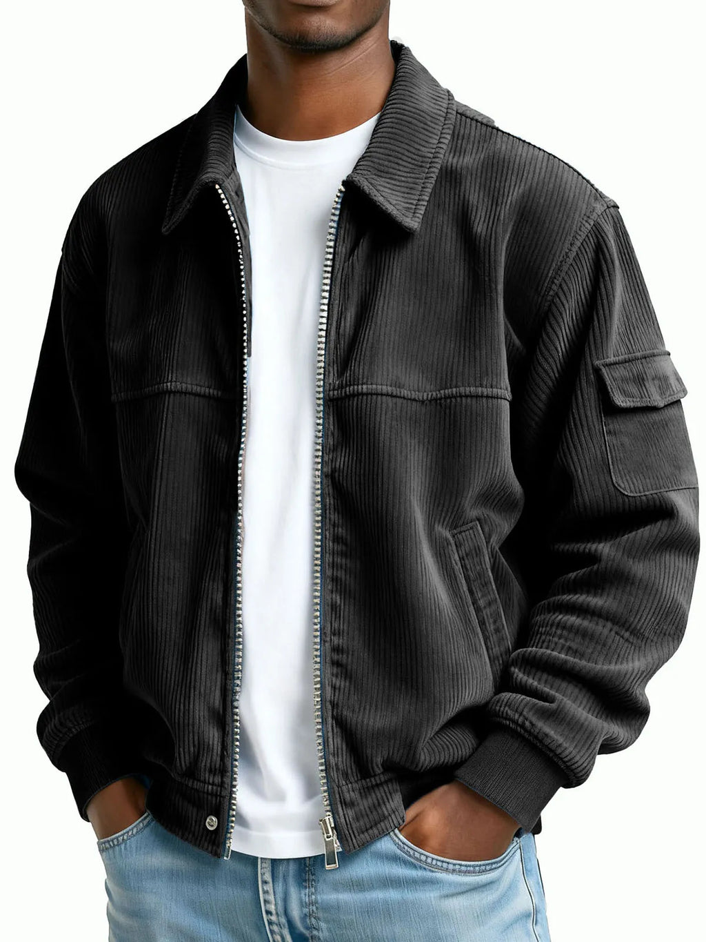 New Men's Retro Corduroy Fashion Casual Long Sleeve Pocket Jacket Men