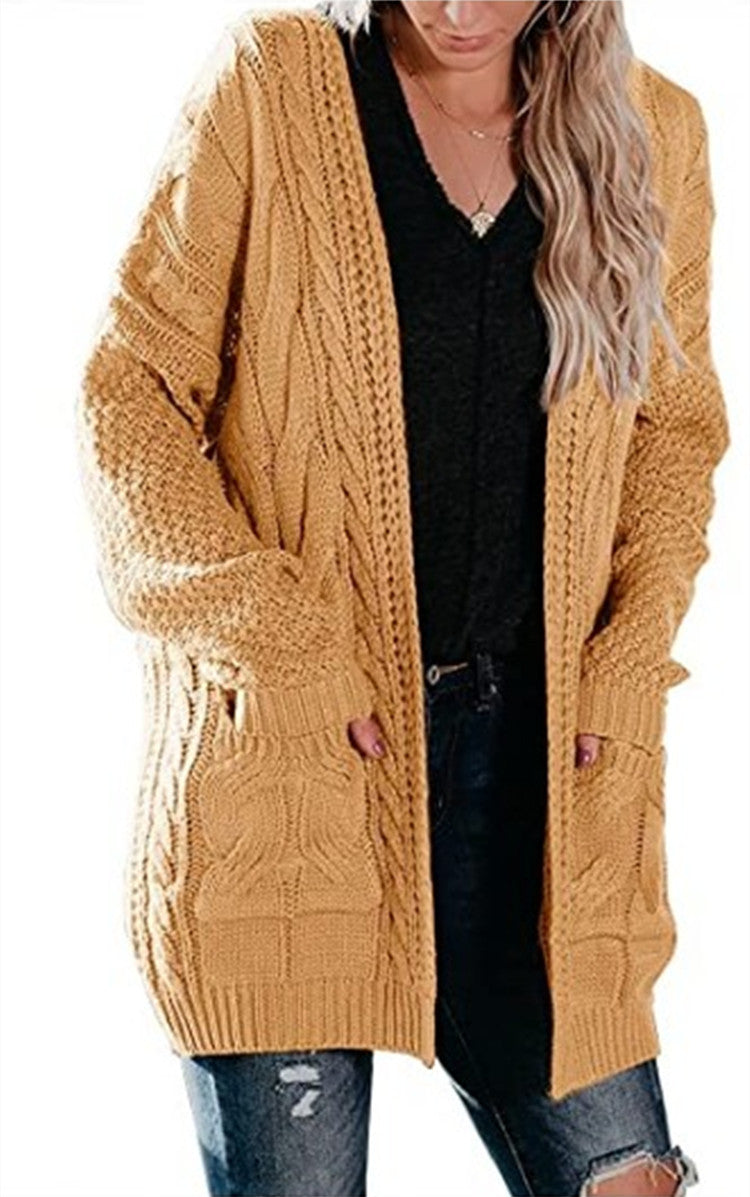 Women's Mid-length Twist Pocket Knitted Cardigan Sweater