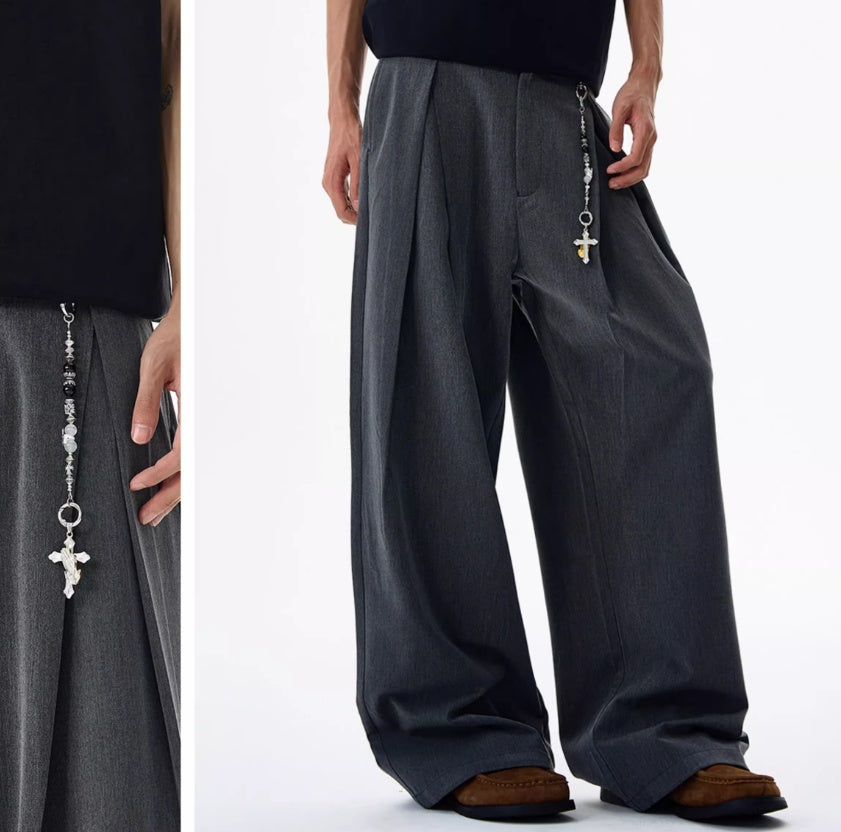 Design Sense Double Pleated Profile Suit Pants Men And Women High Sense