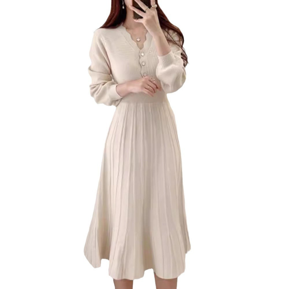 Striped Lower Hem Mid-length Temperament Dress