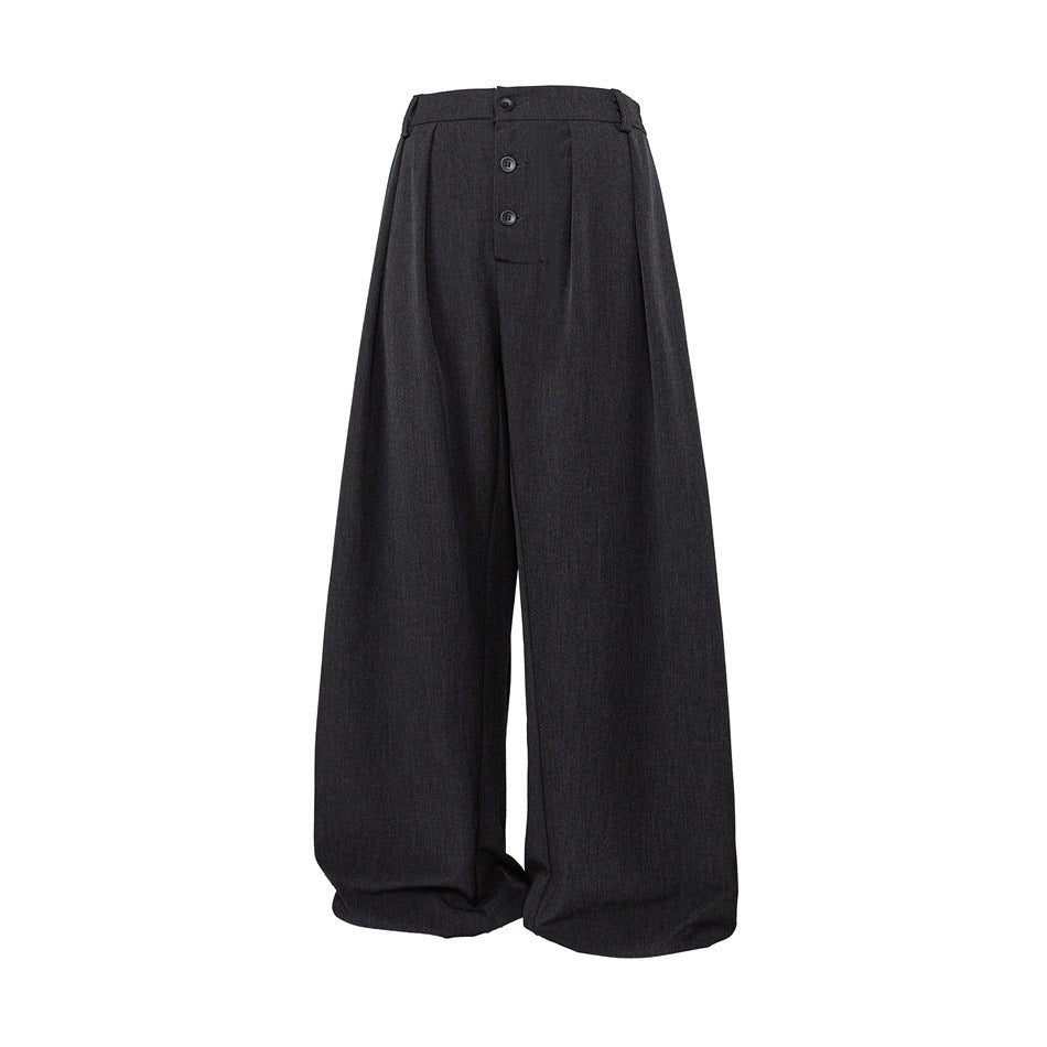 Suit Pants Draping Effect Breasted Placket Trousers For Men