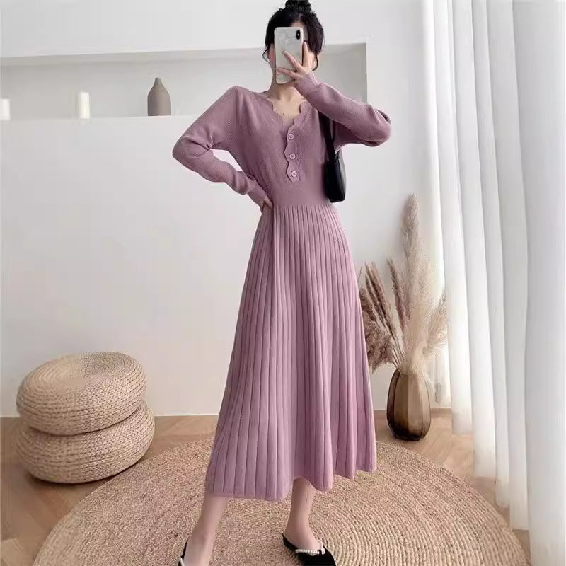 Striped Lower Hem Mid-length Temperament Dress