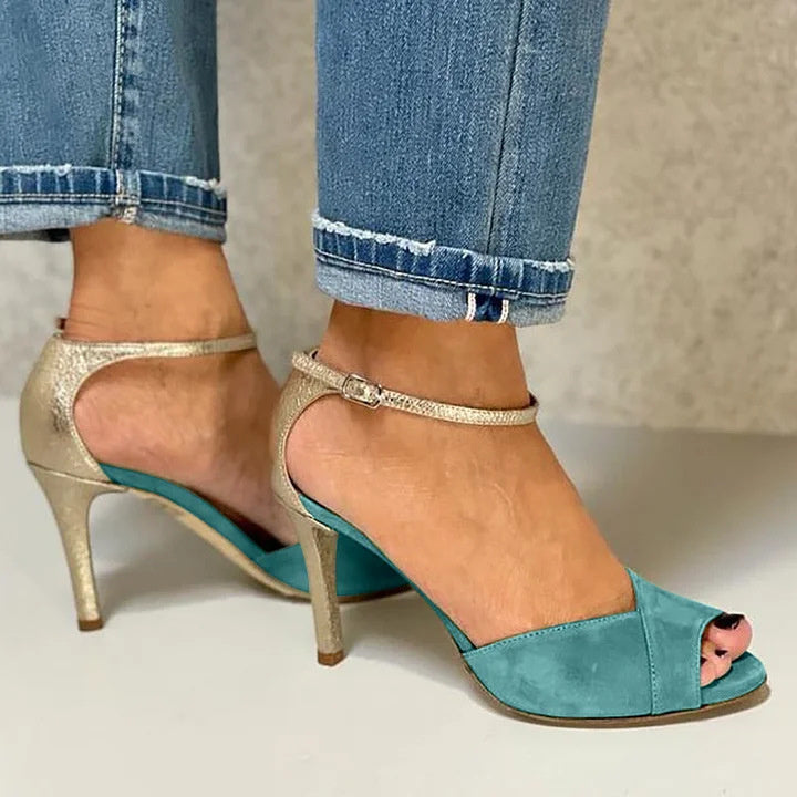 Color Matching Fashion Ankle-strap Buckle Sexy High Heel Women's Shoes