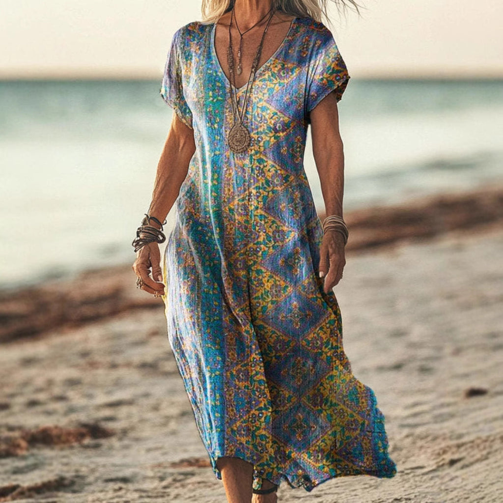 Bohemian Retro Printed Dress With Sleeves