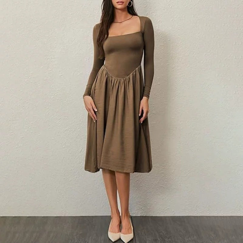 Women's Solid Color Long Sleeve Bottoming Dress