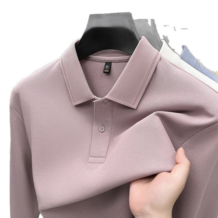 Mercerized Cotton Long-sleeved Polo Shirt Men's Spring And Autumn Casual Clothing For Middle-aged Dad Breathable Bottoming