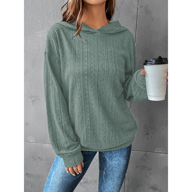 Women's Polyester Hooded Knitted Solid Color Hoodie