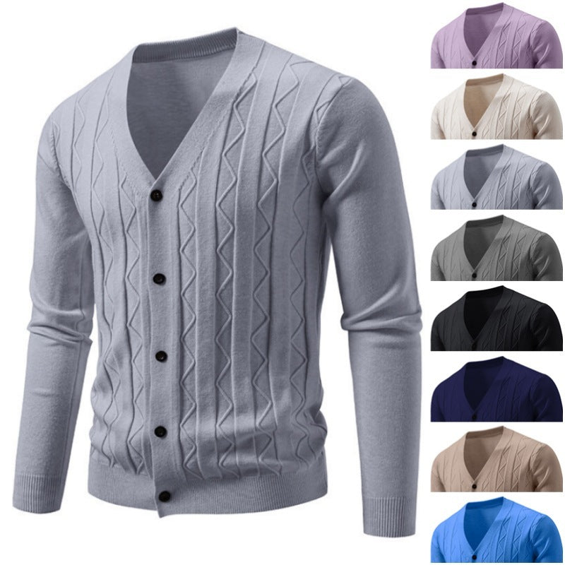 Men's Brocade Sweater Korean Style Trendy Casual Loose And Handsome V-neck Knitted Cardigan Coat