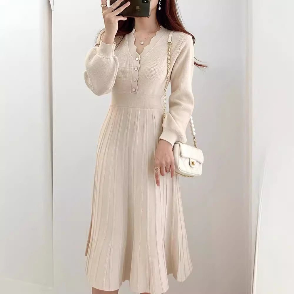 Striped Lower Hem Mid-length Temperament Dress
