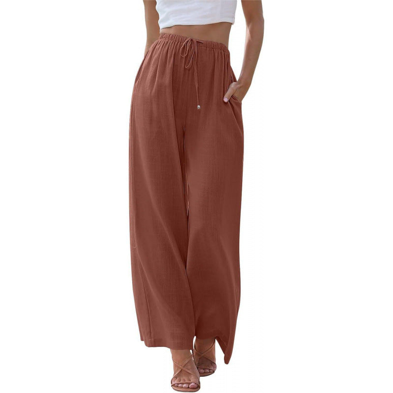 Loose Casual Pocket Drawstring Wide-leg Pants For Women