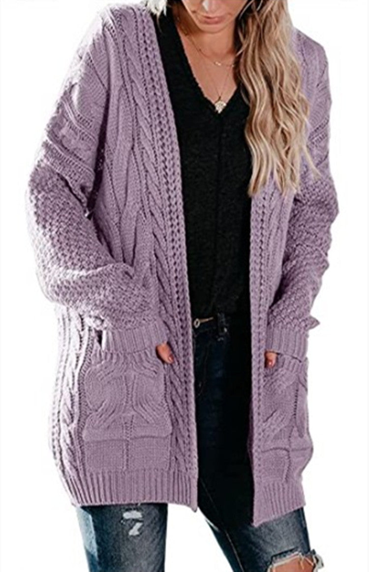 Women's Mid-length Twist Pocket Knitted Cardigan Sweater