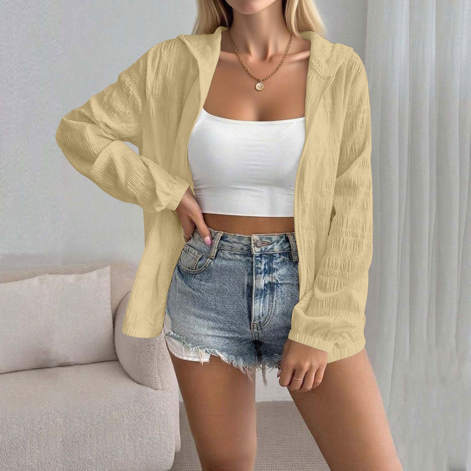 Women's Solid Color Jacquard Long Sleeve Cardigan Top