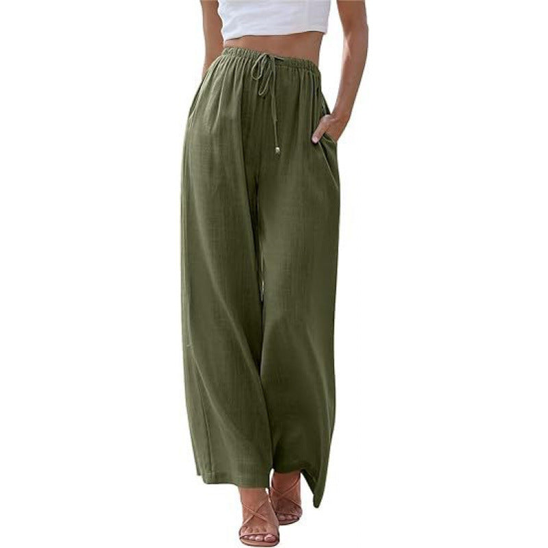 Loose Casual Pocket Drawstring Wide-leg Pants For Women