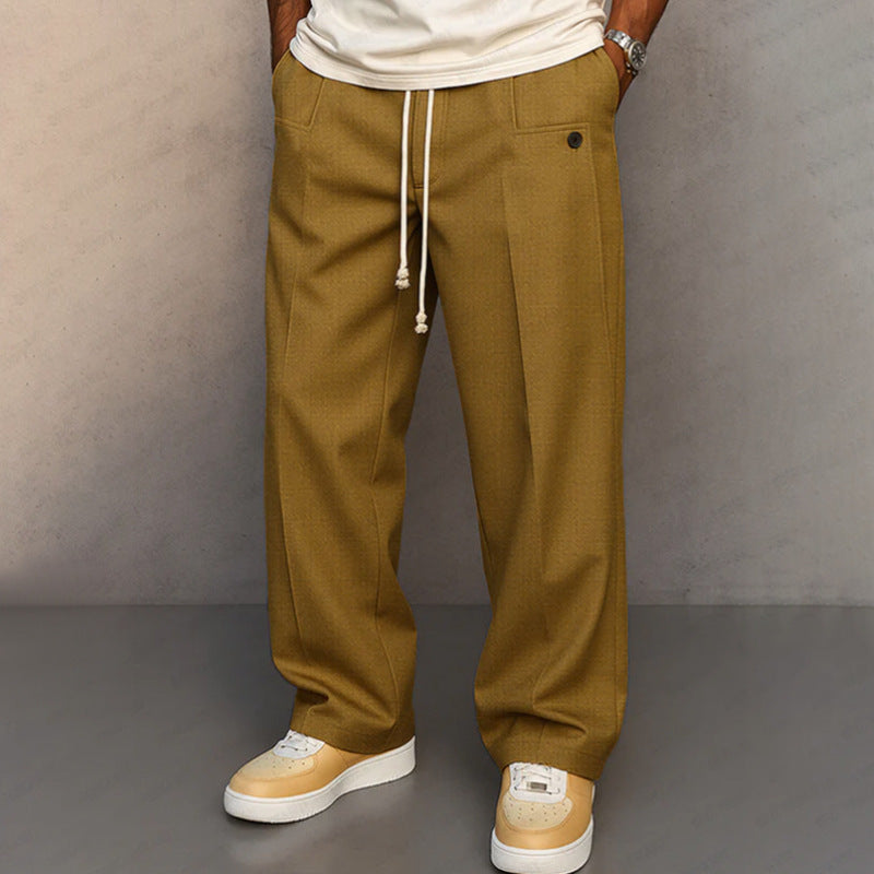 Buttons Comfortable Straight Drawstring Casual Pants