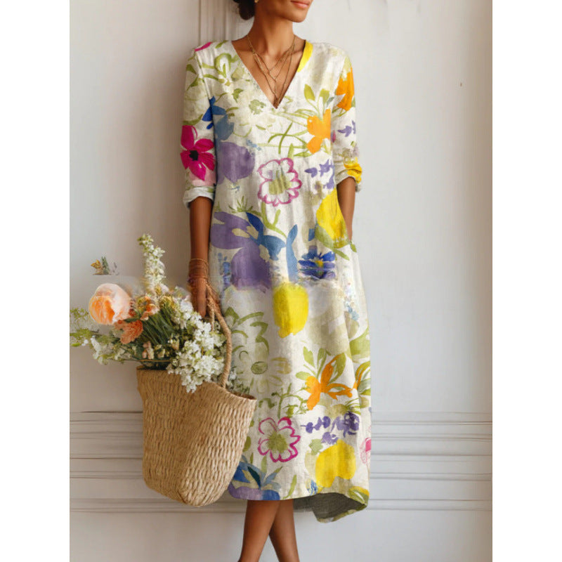 Women's Fashion Retro Art Pattern Printed Dress