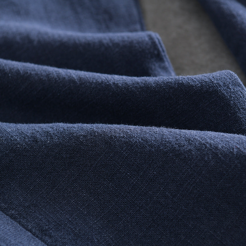 Summer Breathable Cotton Linen Elastic-waist Straight Casual Trousers